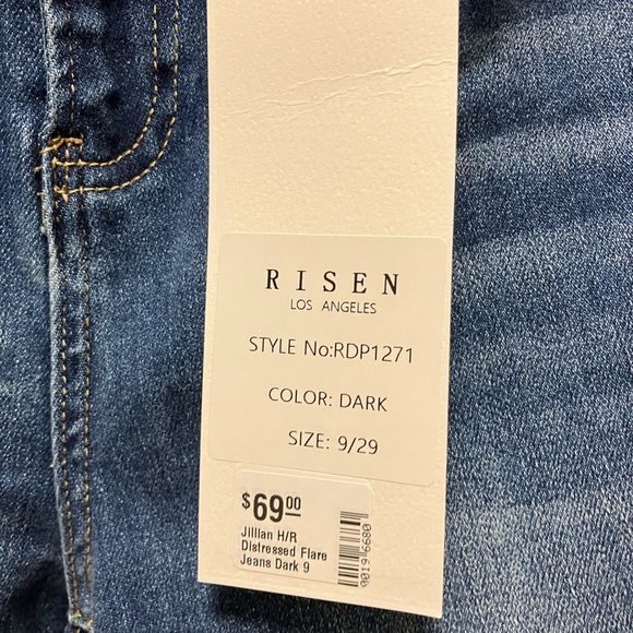 Risen Los Angeles Jillian H/R Distressed Flared Dark Jeans - Picture 3 of 6